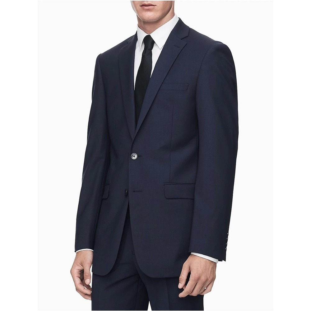 Calvin Klein Mens Skinny fit Suit Jacket Blazer 40 S Navy Blue Solid Stretch
